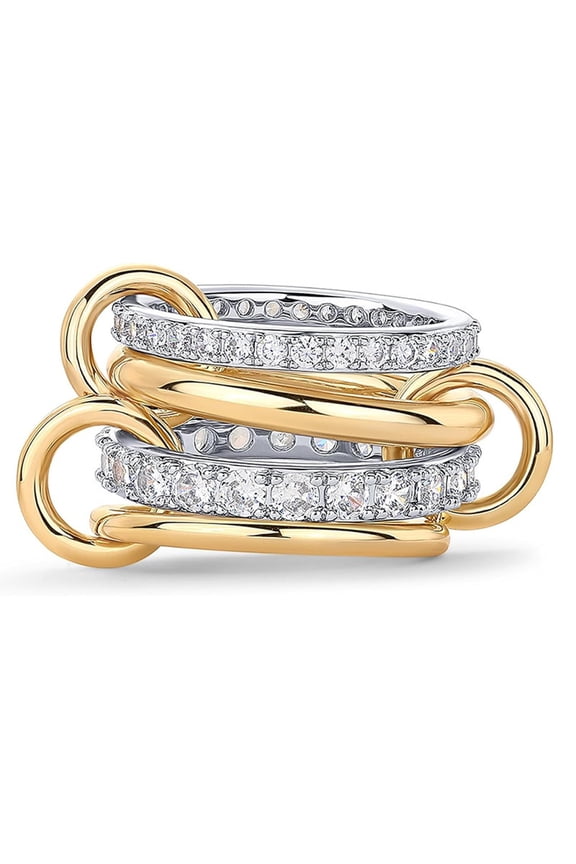 Gold Silver Stackable Rings for Women Mixed Metal Interlocked Statement Ring Stack 14K Gold Plated Cubic Zirconia Fashion Two Tone Connected Bands Size 4-11 Valentines Day Jewelry Gifts