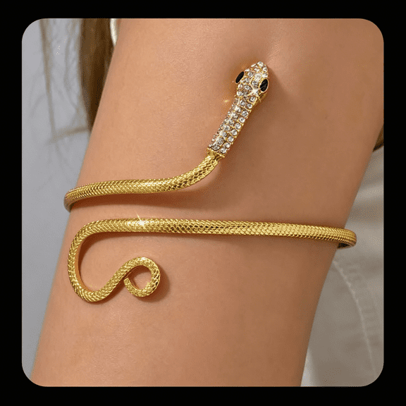 DESIGNICE Gold Snake Arm Cuff Crystal Upper Arm Band Cuff Bracelets Sparkle Rhinestones Wrist Cuff Gold Bracelet Punk Adjustable Open Cuff Armlet Armband Jewelry for Party Prom