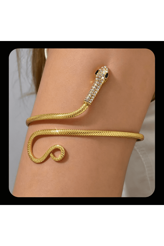 Gold Snake Arm Cuff Crystal Upper Arm Band Cuff Bracelets Sparkle Rhinestones Wrist Cuff Gold Bracelet Punk Adjustable Open Cuff Armlet Armband Jewelry for Party Prom