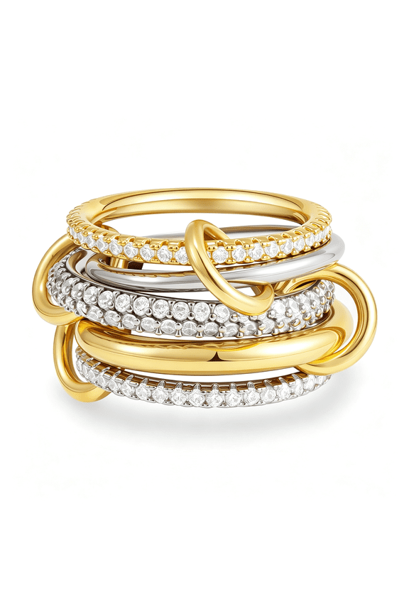 Gold Stackable Rings for Women,14K Gold Plated Cubic Zirconia Rings,Silver Gold Multi Ring Mixed Metals Stackable Ring Set for Women Non Tarnish Stackable Rings for Women