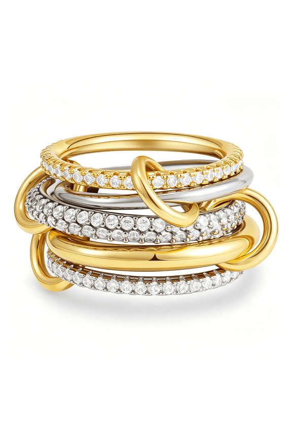 Gold Stackable Rings for Women,14K Gold Plated Cubic Zirconia Rings,Silver Gold Multi Ring Mixed Metals Stackable Ring Set for Women Non Tarnish