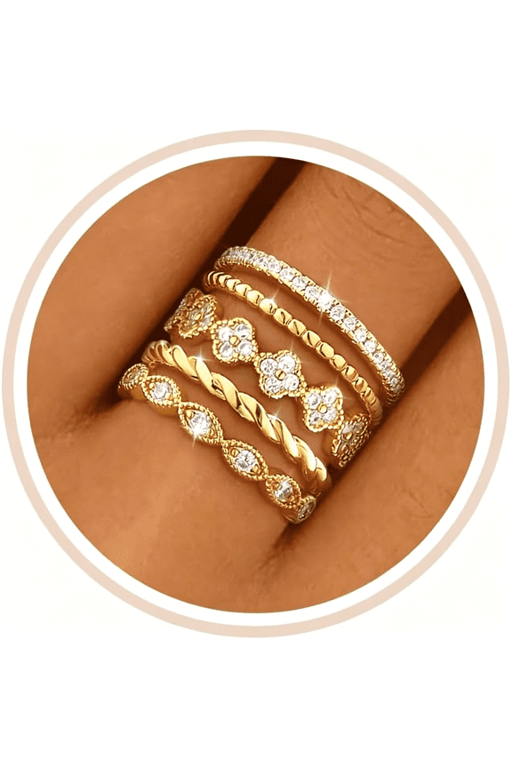 Gold Stackable Rings for Women Non Tarnish 14K Gold Plated Cubic Zirconia Stacking Chunky Eternity Band Rings Dainty Engagement Promise Thumb Rings Gold Wedding Ring Set Jewelry Size 6-10