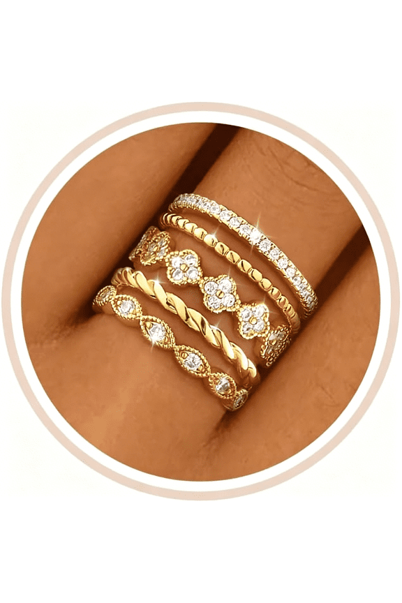 Gold Stackable Rings for Women Non Tarnish 14K Gold Plated Cubic Zirconia Stacking Chunky Eternity Band Rings Dainty Engagement Promise Thumb Rings Gold Wedding Ring Set Jewelry Size 6-10