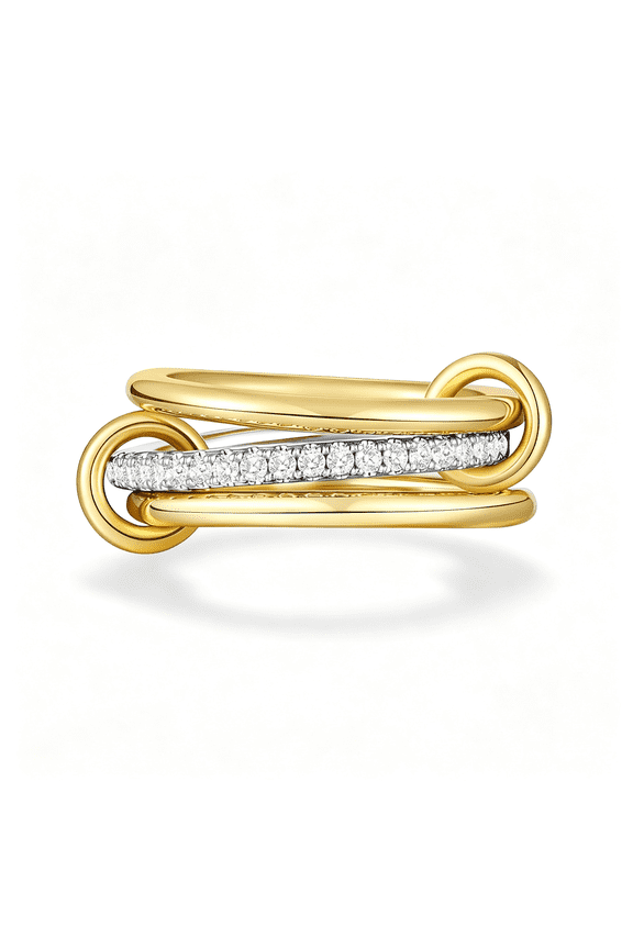 Gold Stackable Rings for Women Non Tarnish 14K Gold Plated Interlocked Ring Gold Silver Mixed Metal Statement Rings Dainty Cubic Zirconia Band Thumb Ring Jewelry Gift for Women