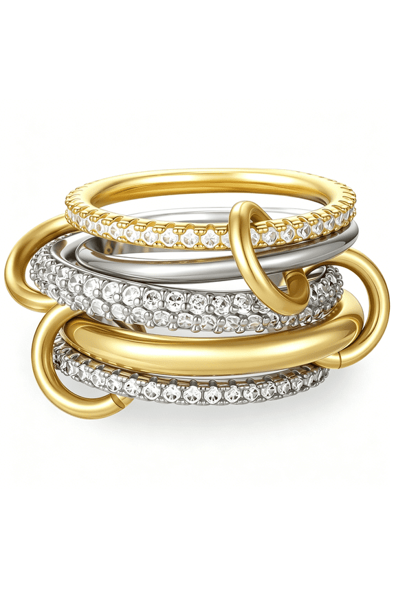 Gold Stackable Rings for Women Non Tarnish,18K Gold Plated Cubic Zirconia Rings,Exquisite Silver Gold Multi Ring Mixed Metals Stack Rings Set Size 6-10