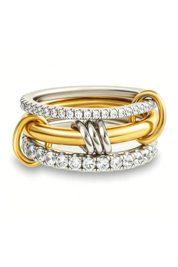 Gold Stackable Rings for Women Non Tarnish,18K Gold Plated Cubic Zirconia Rings,Silver Gold Multi Ring Mixed Metals Stack Rings Set