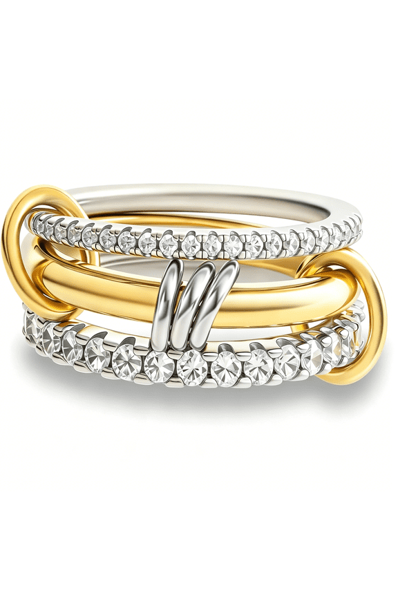 Gold Stackable Rings for Women Non Tarnish,18K Gold Plated Cubic Zirconia Rings,Silver Gold Multi Ring Mixed Metals Stack Rings Set