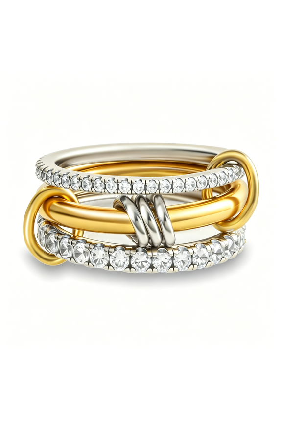 Gold Stackable Rings for Women Non Tarnish,18K Gold Plated Cubic Zirconia Rings,Silver Gold Multi Ring Mixed Metals Stack Rings Set