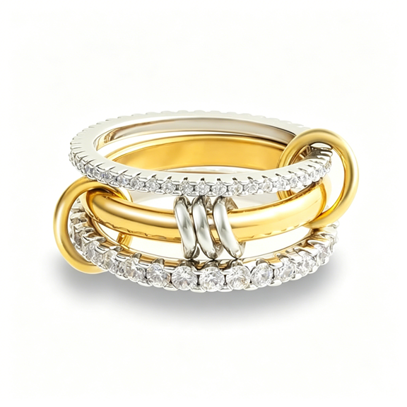DESIGNICE Gold Stackable Wave Rings for Women Non Tarnish,14K Gold Plated Cubic Zirconia Ring Multi Ring Mixed Metals Stackable Ring Set Statement Interlocking Band Fashion Jewelry Gift