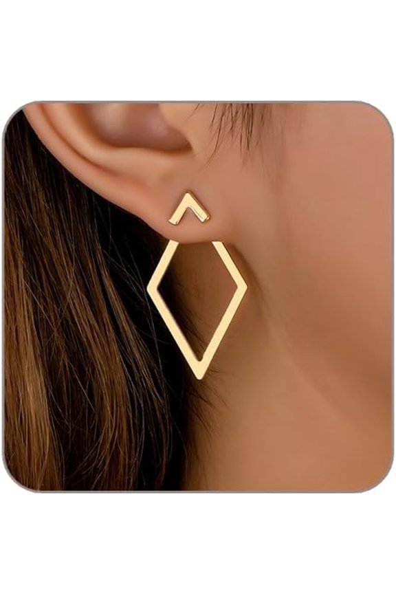 Gold Triangle Earrings for Women Triangle Front Back Stud Earrings Hollow Geometric V Earring Boho Simple Minimalist Jewelry Accessories
