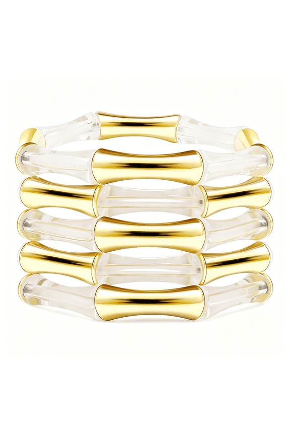 Gold Tube Bangle Bracelets for Women Stackable Bamboo Chunky Acrylic Beads Stretch Friendship Summer Beach Bracelet Jewelry