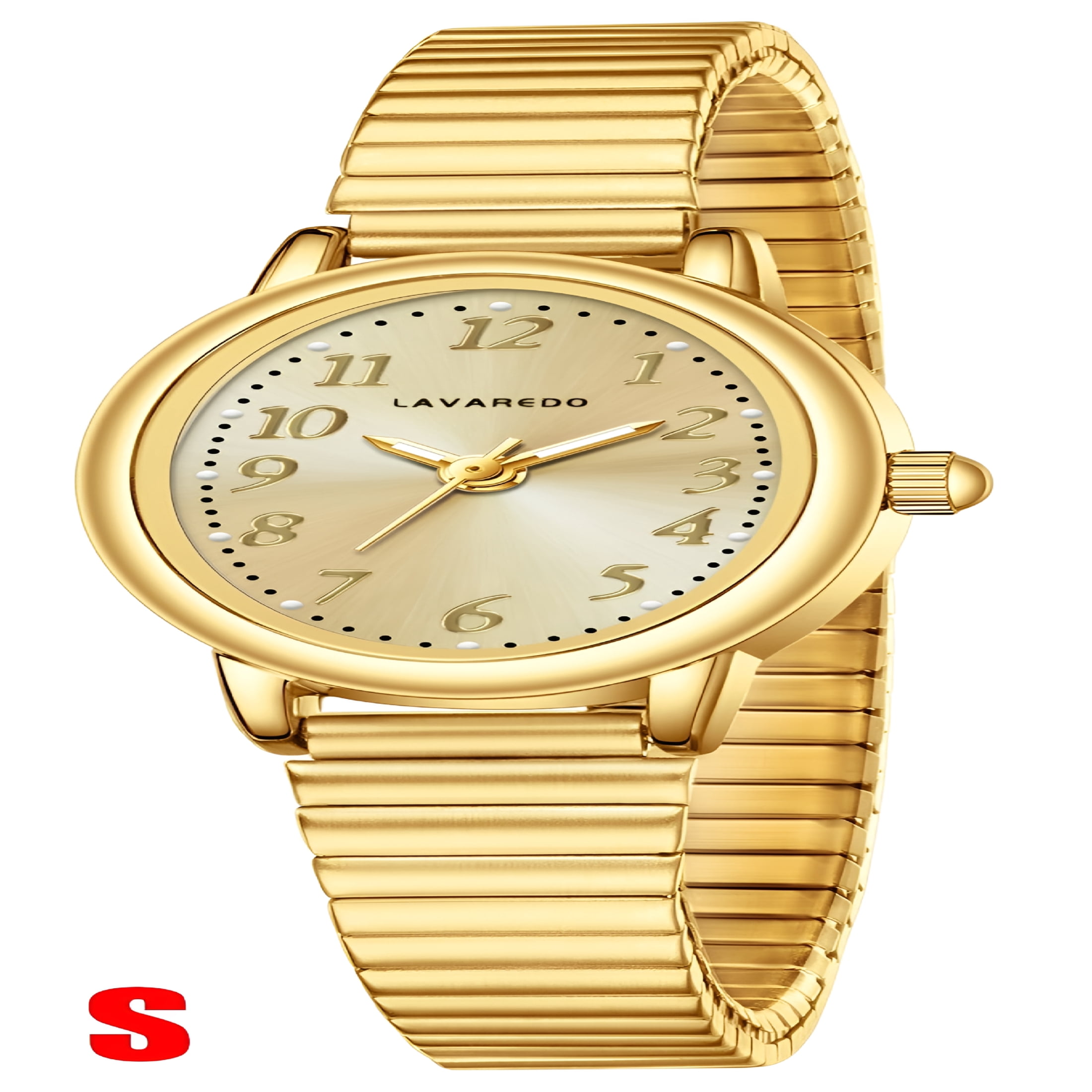 DESIGNICE Gold Watches for Women Easy Read Ladies Quartz Wrist Watch with Stainless Steel Expansion Band Waterproof Watch Gift for Woman