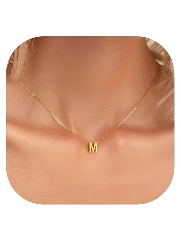 Golden Stainless Steel Box Chain Initial Pendant Necklace Letter M Design 17.72 inch Jewelry for Women Daily Wear Suitable for a Variety of Occasions
