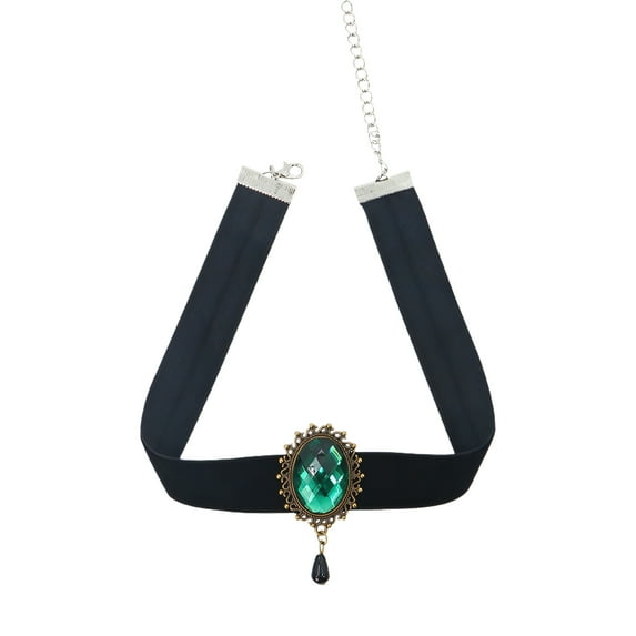 DESIGNICE Goth Accessories,Bronze Sun Diamond Pendant Black Choker Necklaces for Woman,Plastic Velvet Gothic Necklace,For Halloween Ladies,Green