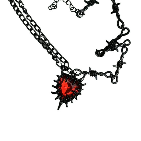 DESIGNICE Goth Accessories,Thorn Heart Gem Gothic Necklace,Alloy Halloween Jewelry,For Men and Women,Black
