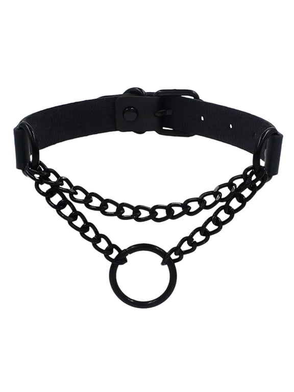Goth Choker Necklace Faux Leather Gothic Choker Adjustable Metal O-Ring Chain Collar Punk Emo Jewelry for Women Men