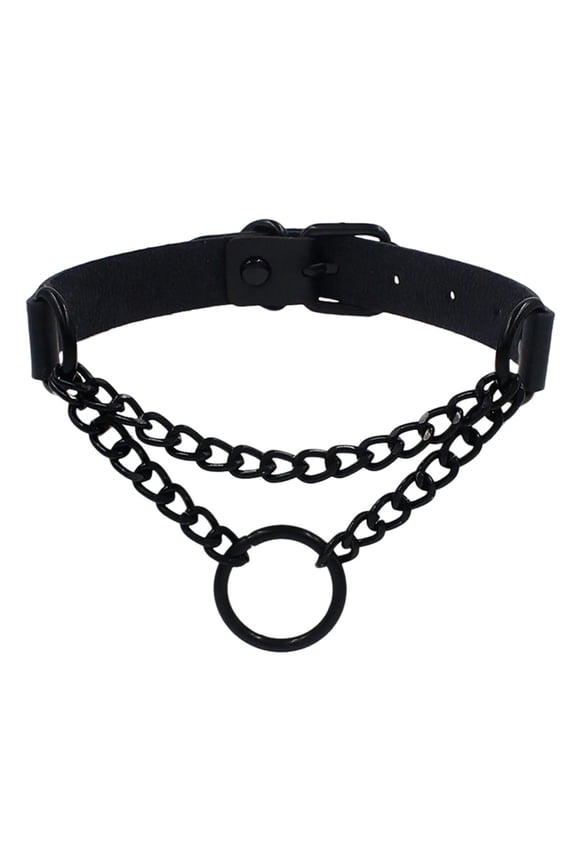 Goth Choker Necklace Faux Leather Gothic Choker Adjustable Metal O-Ring Chain Collar Punk Emo Jewelry for Women Men