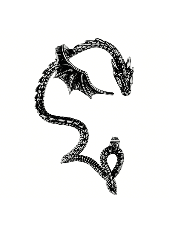 Gothic Dragon Ear Cuff - 1Pcs Retro Silver Punk Hip Hop Stainless Steel Snake Dragon Cuff Earring Cartilage Climber Ear Wrap Ear Earrings Stud Wrap Snake Earrings for Women Or Men
