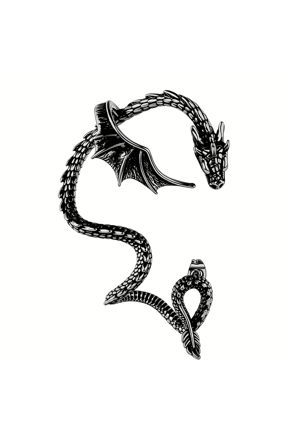 Gothic Dragon Ear Cuff - 1Pcs Retro Silver Punk Hip Hop Stainless Steel Snake Dragon Cuff Earring Cartilage Climber Ear Wrap Ear Earrings Stud Wrap Snake Earrings for Women Or Men