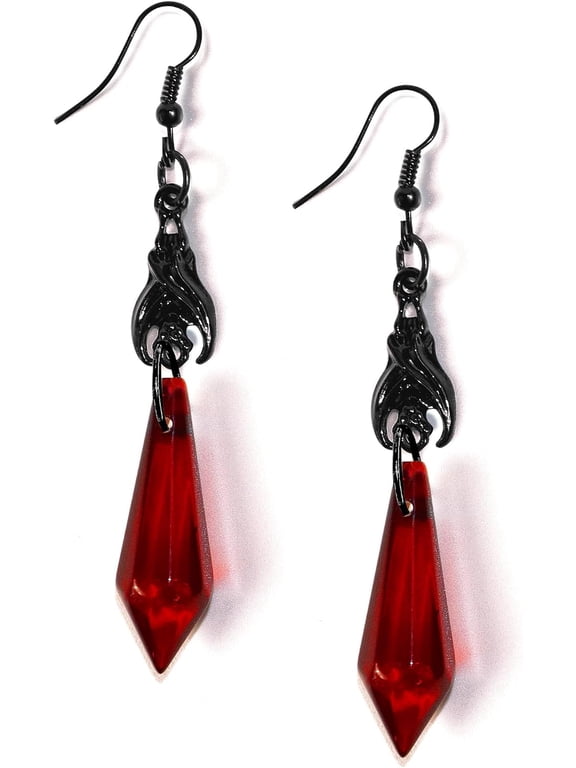 Gothic Earrings Dark Bat Dangle Earrings,and Red Gothic Earrings Crystal Gems Goth Earring Vampires Accessories Jewelrys Halloween Goth Gift for Women
