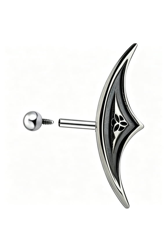 Gothic Helix Earring-Stainless Steel Black Silver Triquetra Cartilage Piercing Barbell Stud