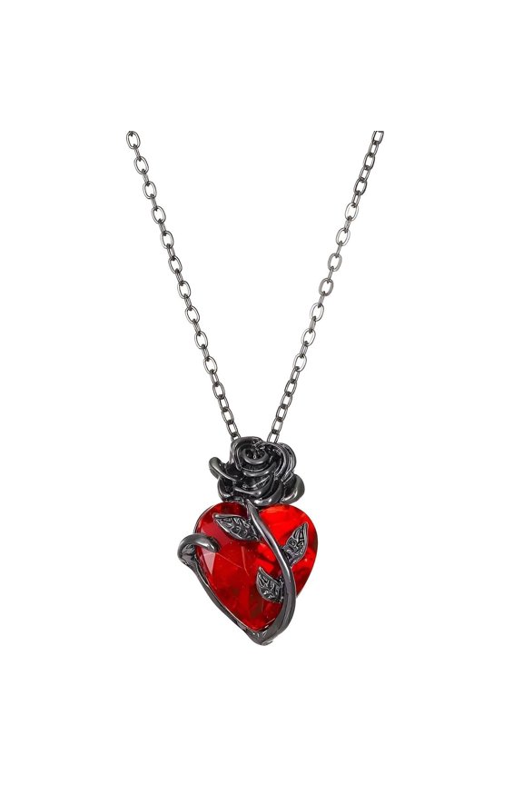 Gothic Jewelry Heart Rose Necklace, Vintage Eternal Love Goth Accessories, Red Statement Piece for Parties, Special Events, and Romantic Gifts