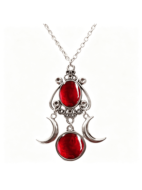 Gothic Moon Crystal Necklace Vintage Punk Black Crescent Necklace Red Statement Gothic Jewelry for Women Purple Halloween Costume Jewelry