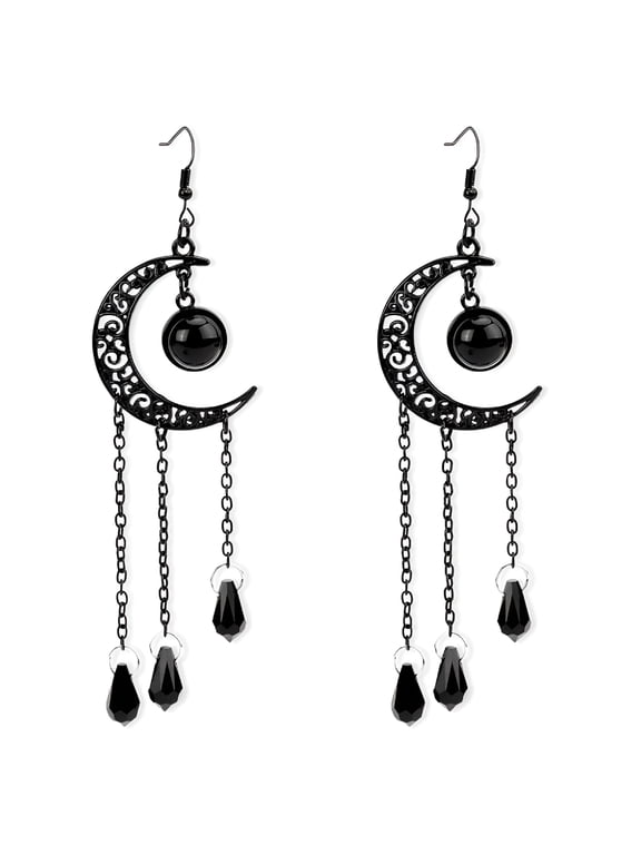 Gothic Moon Earrings, Stylish Black Goth Moon Drop Earrings Elegant Witch Celestial Dangle Earrings Black Hoop Ear Jewelry for Women Halloween Christmas New Year Gifts for Women