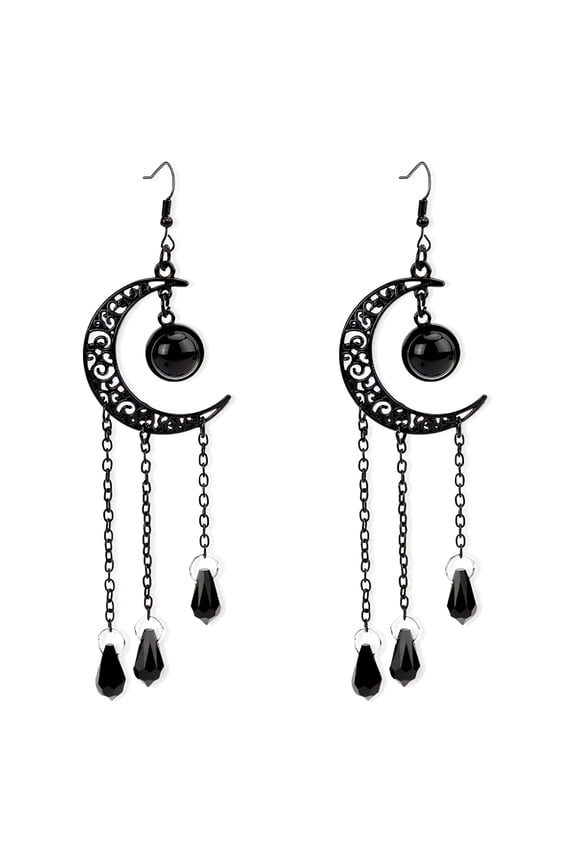 Gothic Moon Earrings, Stylish Black Goth Moon Drop Earrings Elegant Witch Celestial Dangle Earrings Black Hoop Ear Jewelry for Women Halloween Christmas New Year Gifts for Women