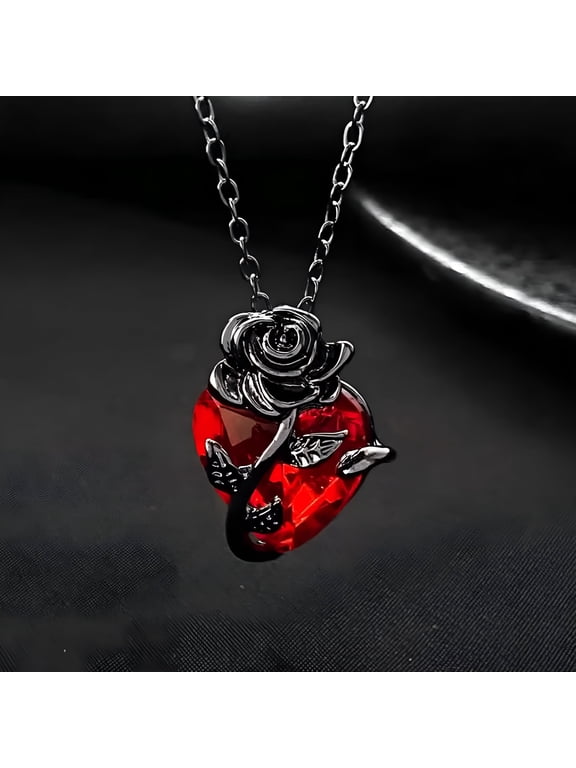 Gothic Rose Heart Pendant Necklace Goth Emo Grunge Black Rose Necklace for Women Men