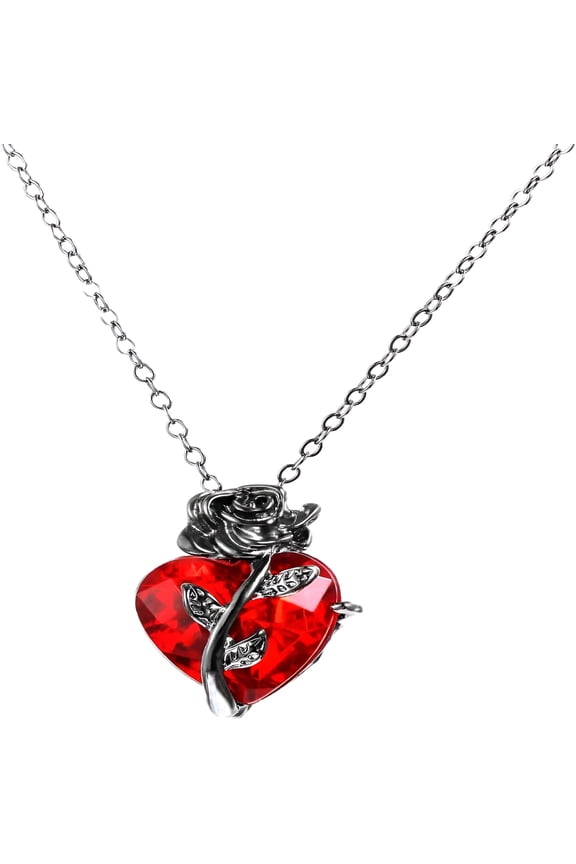 Gothic Rose Red Heart Pendant Necklace, Goth Emo Grunge Black Rose Jewelry Gifts Accessories for Women Men Aesthetic Necklace