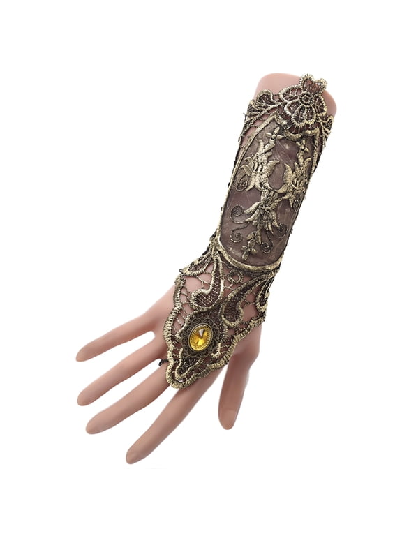 Gothic Steampunk Lace Cuff Fingerless Glove Arm Warmer Bracelet Steampunk Gloves Black Gold