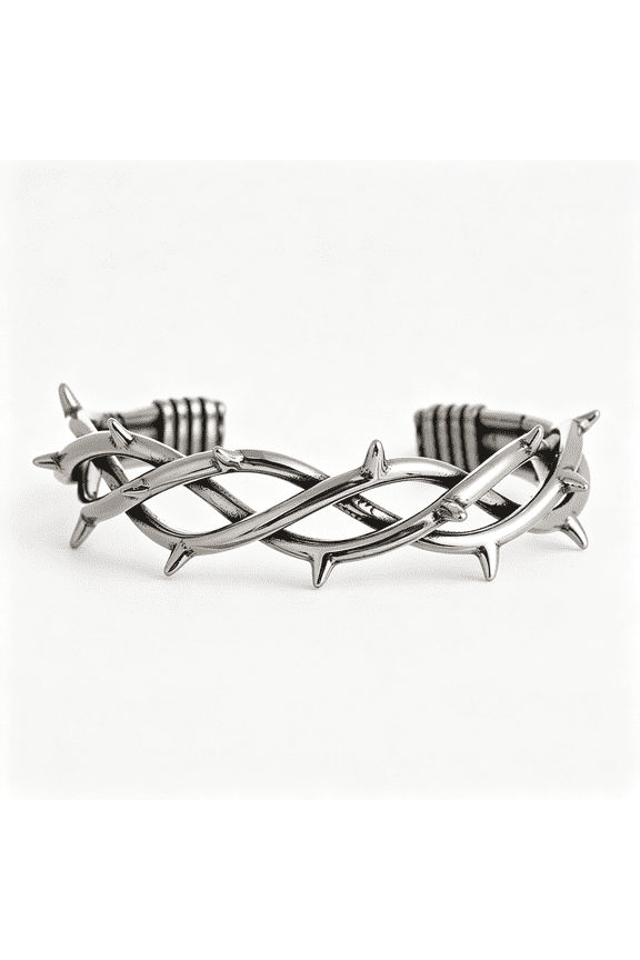 Gothic Thorn Cuff Bracelet,Punk Barbed Wire Bangle,Stainless Steel Twisted Jewelry