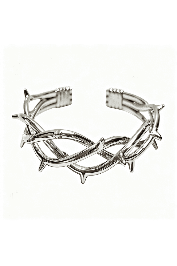 Gothic Thorn Cuff Bracelet,Punk Spikes Barbed Wire Bangle,Retro Cool Open Cuff Bangle Bracelets Twisted Jewelry,Silver Cool Jewelry Gift for Men