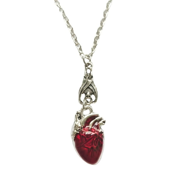 DESIGNICE Gothic Vampires Bat Bloody Heart Pendant Necklace Fashion Jewelry Accessory for Halloween and Romance Occasions