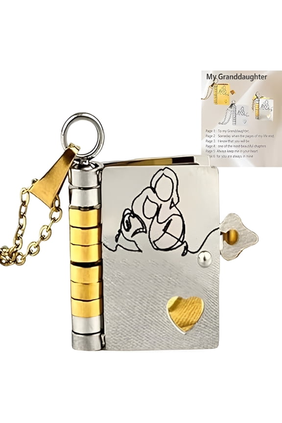 For Granddaughter Book Necklace, The Most Beautiful Chapter Book Necklace - Personalized Granddaughters Necklaces Gift, Mini Engraved Inspirational Keepsake from Grandma(Silver+Gold)