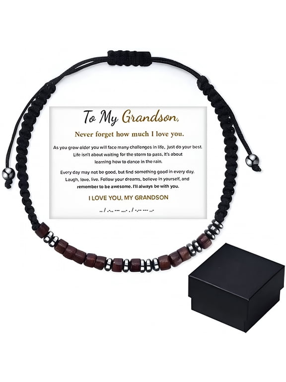 My Grandson,I Love You Morse Code Bracelet,Personalized Mens Bracelet,Inspirational Morse Code Bracelets for Couples Braided Beaded Silk Adjustable Wristband Bracelet Jewelry Gift (2Pcs)
