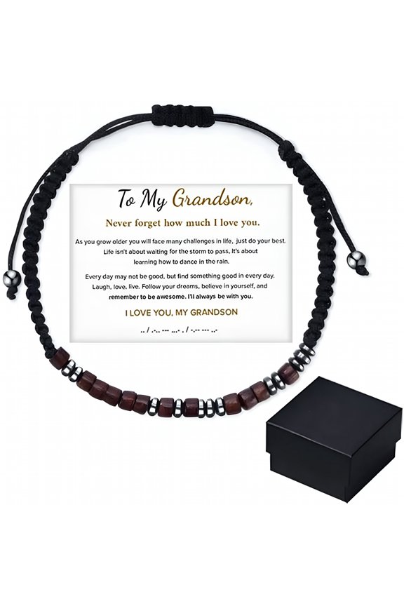 My Grandson,I Love You Morse Code Bracelet,Personalized Mens Bracelet,Inspirational Morse Code Bracelets for Couples Braided Beaded Silk Adjustable Wristband Bracelet Jewelry Gift (2Pcs)