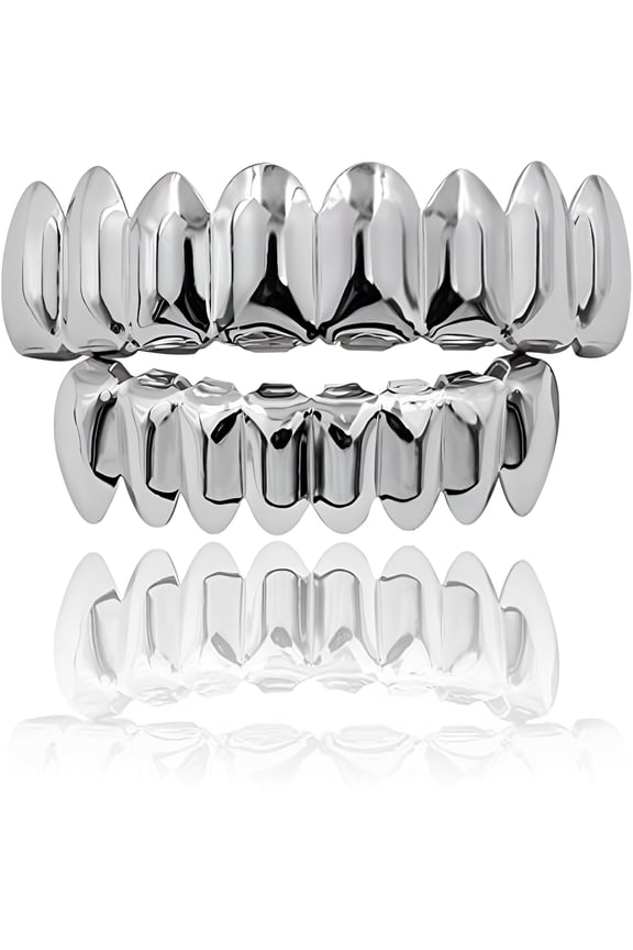 Grills for Your Teeth 8 Top&Bottom Set,18K Gold-Plated Brass Dental Grills with Molding Bars,Unisex Costume Accessory