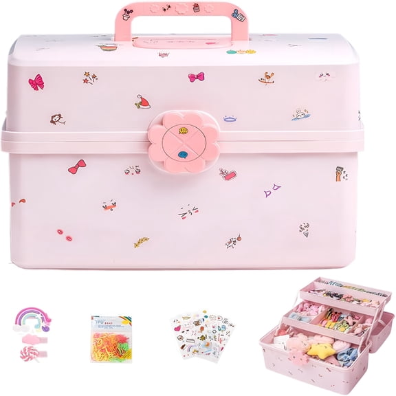 DESIGNICE Hair Accessories Organizer for Girls Portable 3-Layer Plastic Craft Storage Organizer with Handle Multipurpose Plastic Storage Box for Sewing, Art Supplies, Medicine, Makeup