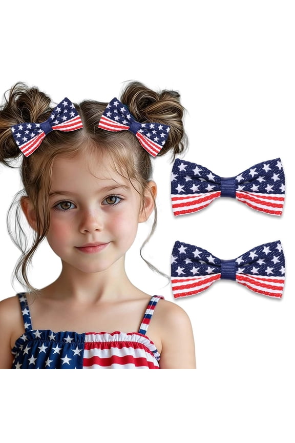 Hair Bow 4Th of July Bows for Girls American Flag Hair Clips Patrioctic Bowknot Barrette Usa Hairpin Red White Blue Accessories for Independence Day