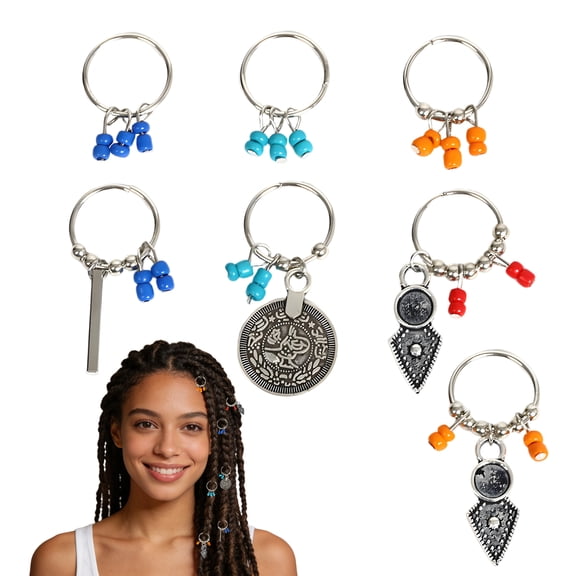 DESIGNICE Hair Braid Rings Hair Cuffs Set,Metal Hair Jewelry for Braids,Beads Pendant Long Hair Accessories,7Pcs