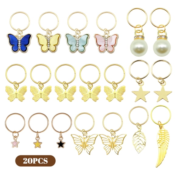 DESIGNICE Hair Braid Rings Hair Cuffs Set,Metal Hair Jewelry for Braids,Butterflies Pearls Leaves,Hair Accessories,Dreadlock Accessories,20Pcs