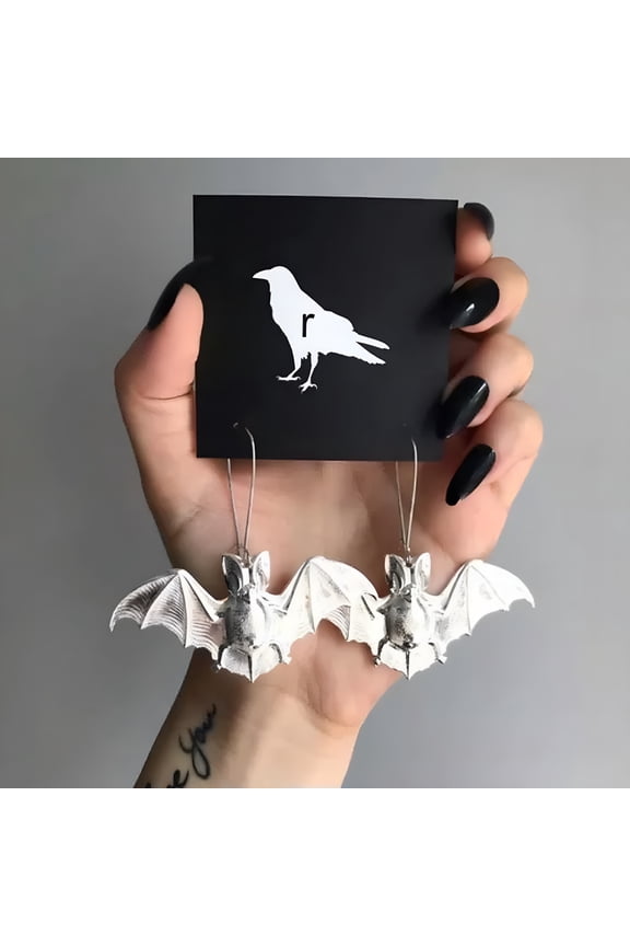 Halloween Bat Earrings Black Silver Hoop Goth Victorian Bat Witchy Jewelry Gifts-8#Silver Bat Hoop Earrings