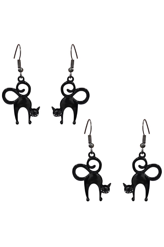 Halloween Black Cat Earrings for Women Cute Hook Earrings 2 Pairs