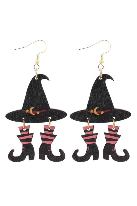 Halloween Earrings,Moon Witch Hat and Boots Statement Earrings for Women,Wood Warp-Resistant Halloween Earrings for Women,Style1