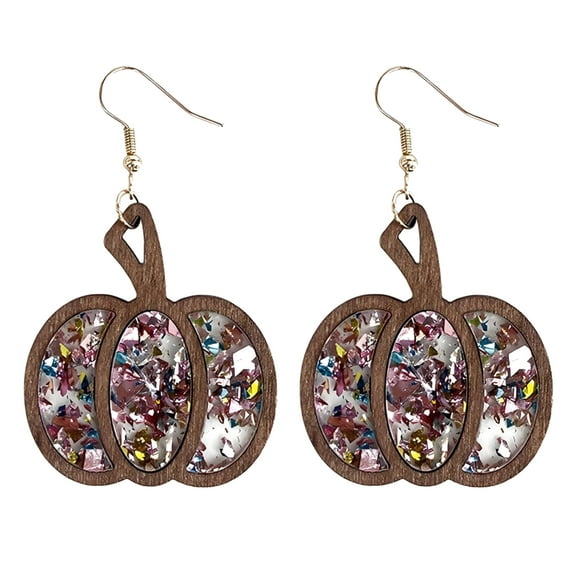 DESIGNICE Halloween Earrings,Multicolored Pumpkin Fun Earrings,Wood Lightweight Statement Earrings for Women,Colorful