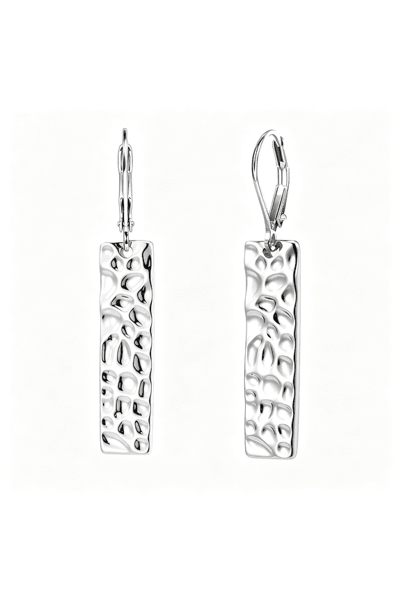 Hammered Silver Dangle Earrings Women 14K Gold Plated French Leverback Earrings Hypoallergenic Lightweight Statement Hammer Square Bar Long Drop Earing Women Trendy Jewelry Gifts