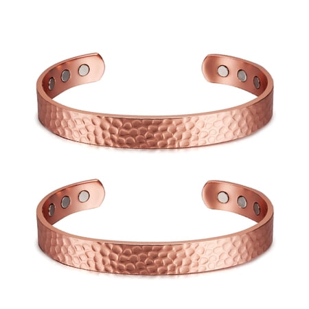 DESIGNICE Hammered Solid Pure Copper Cuff Copper Arthritis Therapy Adjustable Bracelet Copper Bracelets 2 Piece