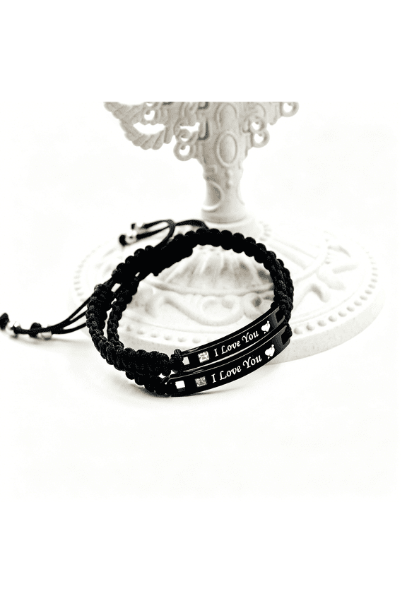 Handmade Black Engraved,Couples Sexy Accessories,His Her I Love You Bracelets for Couples Boyfriend and Girlfriend Birthday Anniversary Bracelet Gift